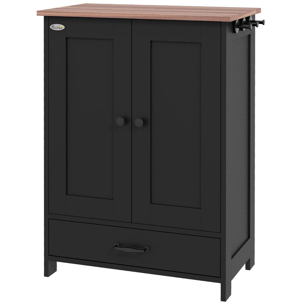 Pet Feeding Station with Storage and Adjustable Bowls – Black / 915x450x195 mm