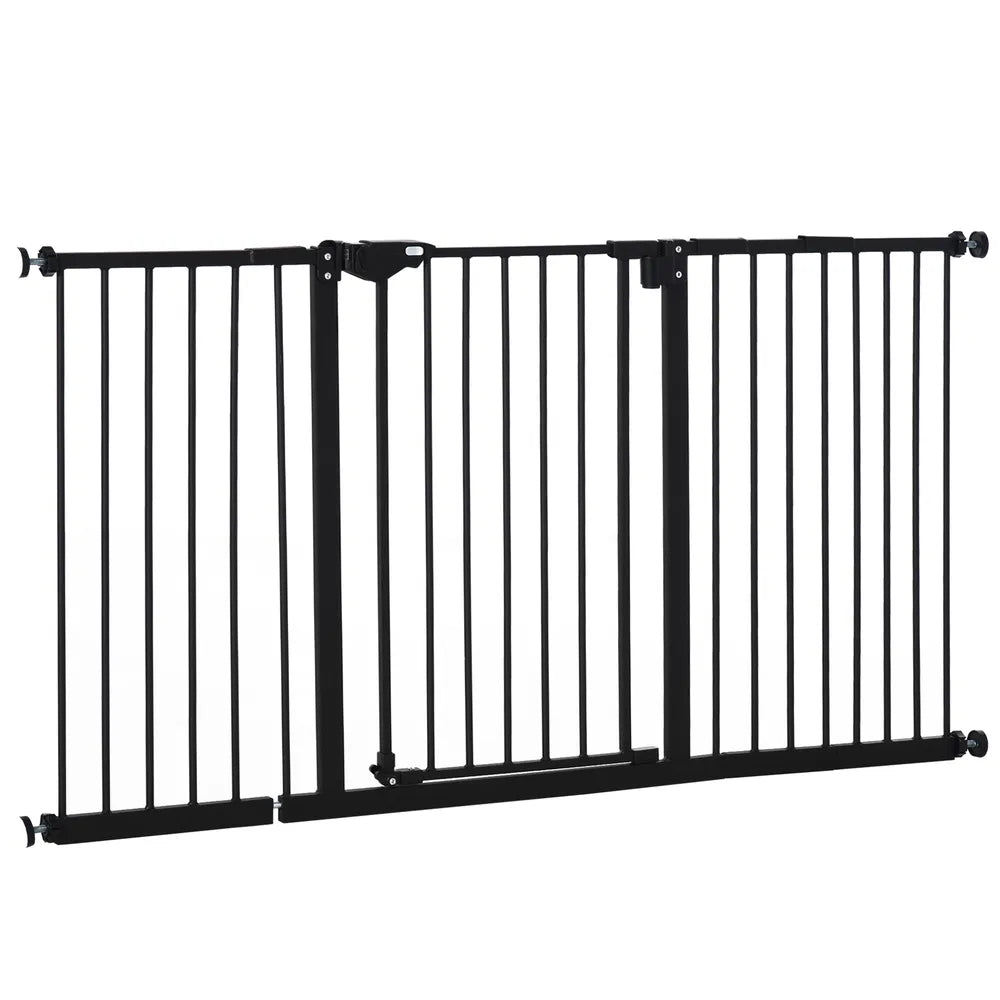 Pet Gate with Door and Extensions for Stairs – Black