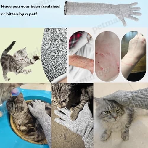 Pet Handling Gloves – 16" Extra-Long Cat Grooming Arm Sleeves – view 2