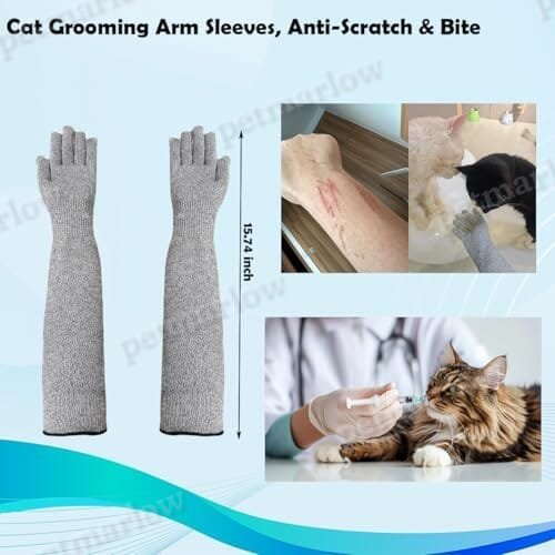Pet Handling Gloves – 16" Extra-Long Cat Grooming Arm Sleeves – view 3