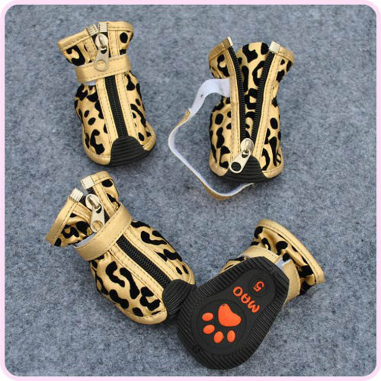 Pet Shoes with Leopard Print for Dogs and Cats – Gold / Size3