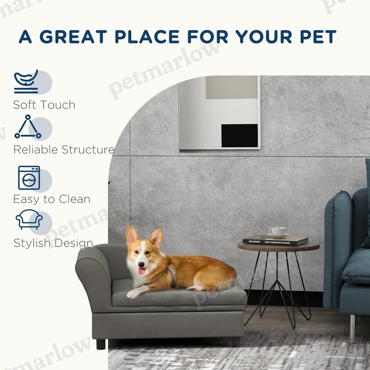 Pet Sofa Dog Sofa for Small Dogs with Storage, Gray – view 5