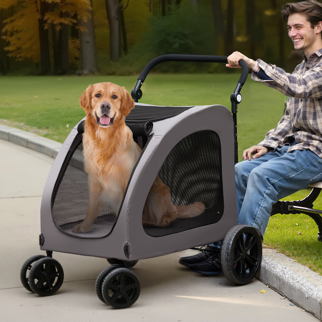 4-Wheel Pet Stroller Carrier for Dogs Up to 160 lbs – Grey