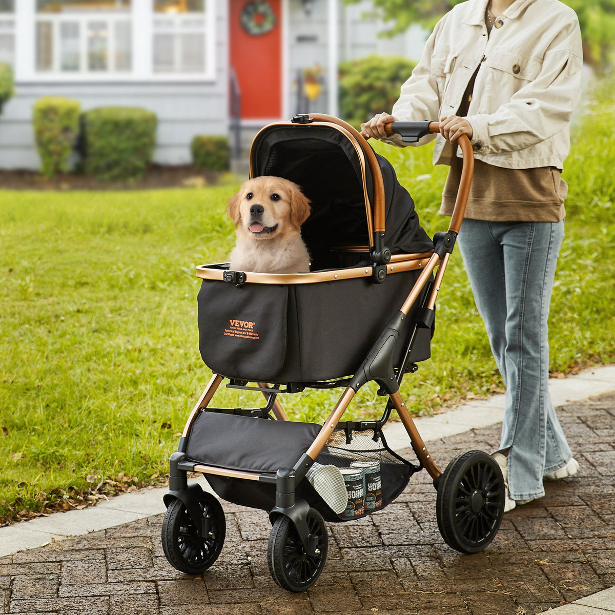 Pet Stroller with Detachable Carrier – Black