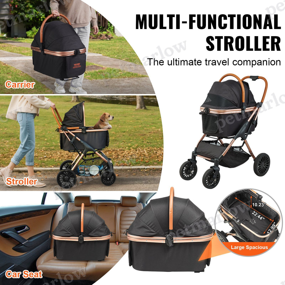 Pet Stroller with Detachable Carrier – view 4