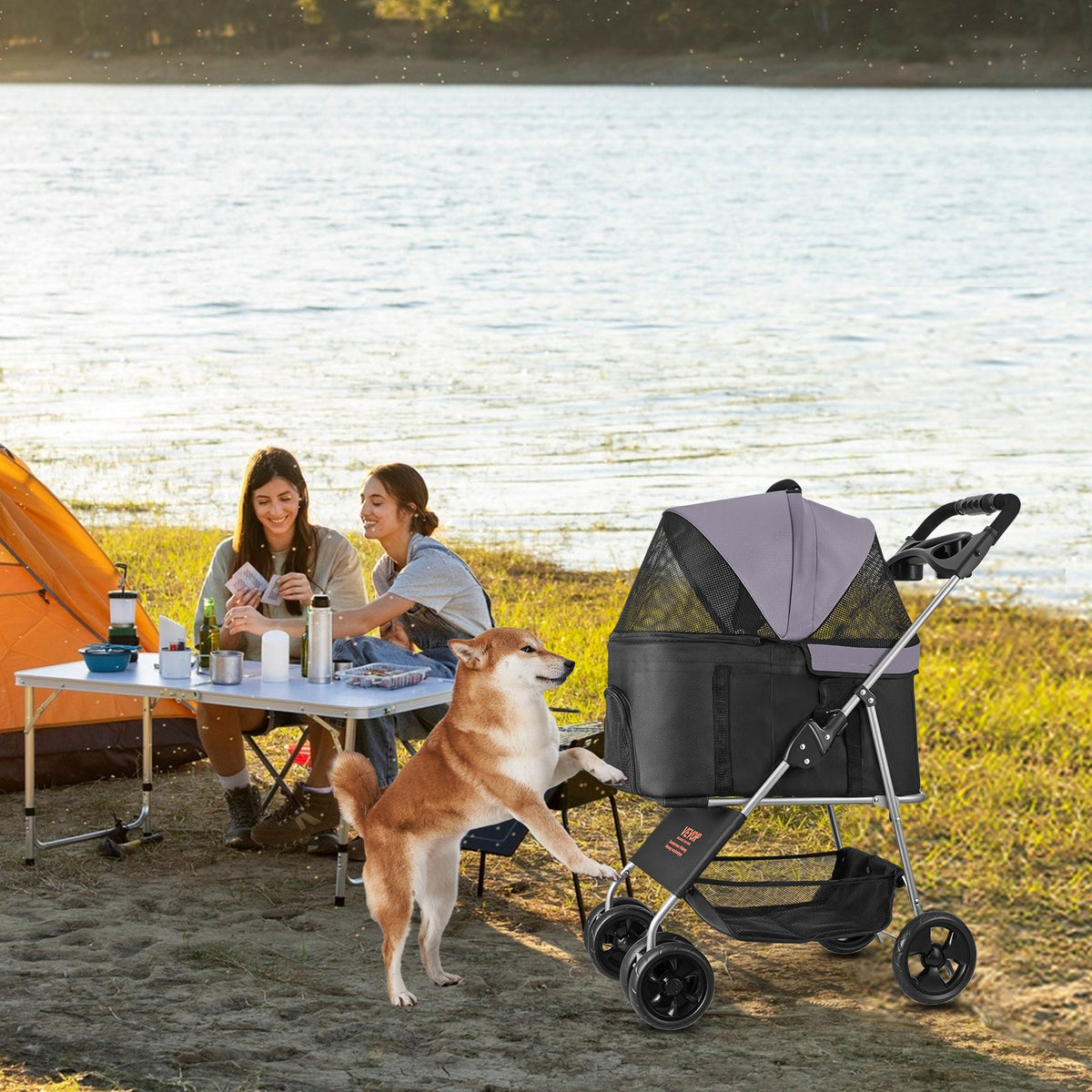 Pet Stroller Foldable 4 Wheels Dog Carrier Up To 35lbs – Multicolor