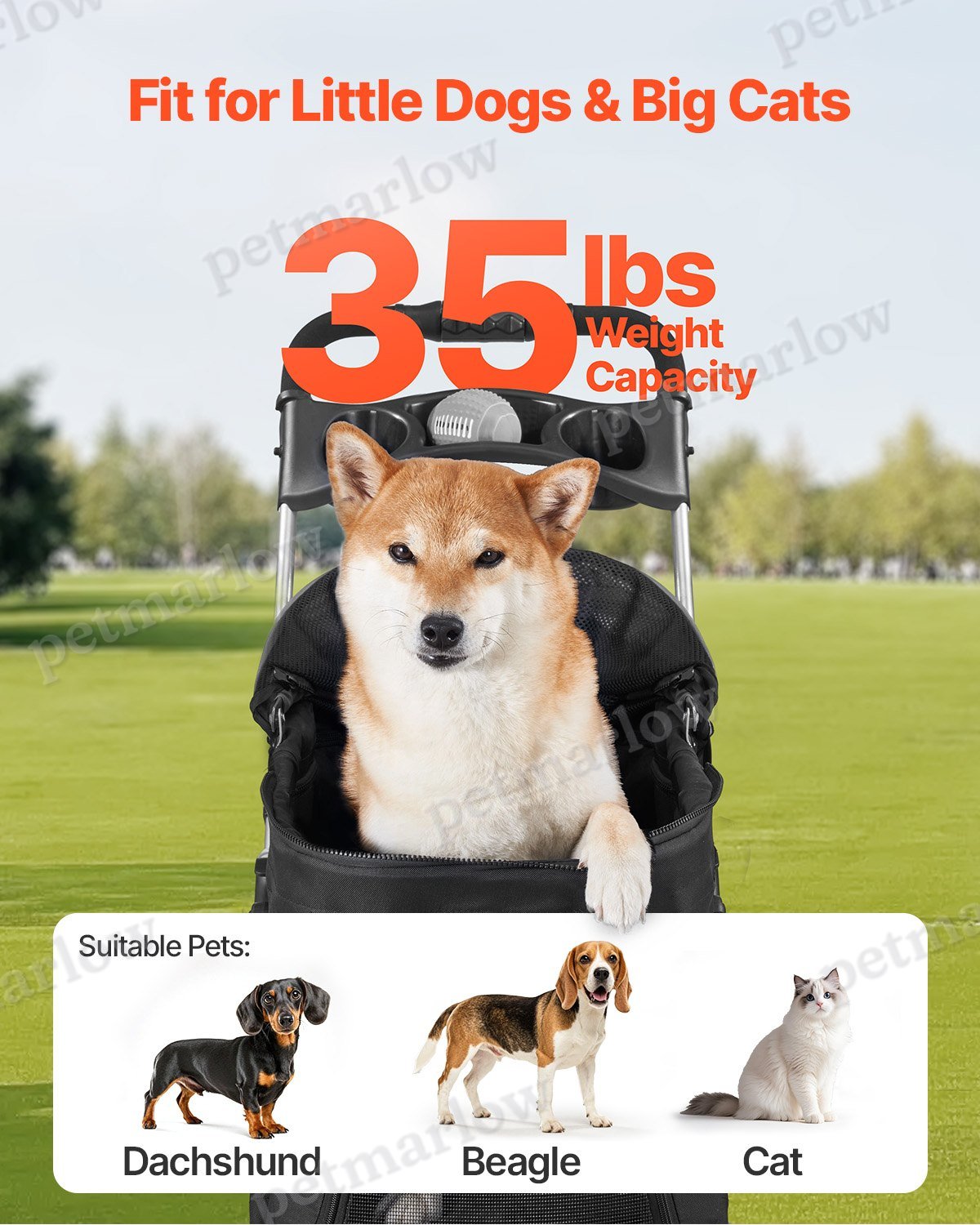 Pet Stroller Foldable 4 Wheels Dog Carrier Up To 35lbs – view 3