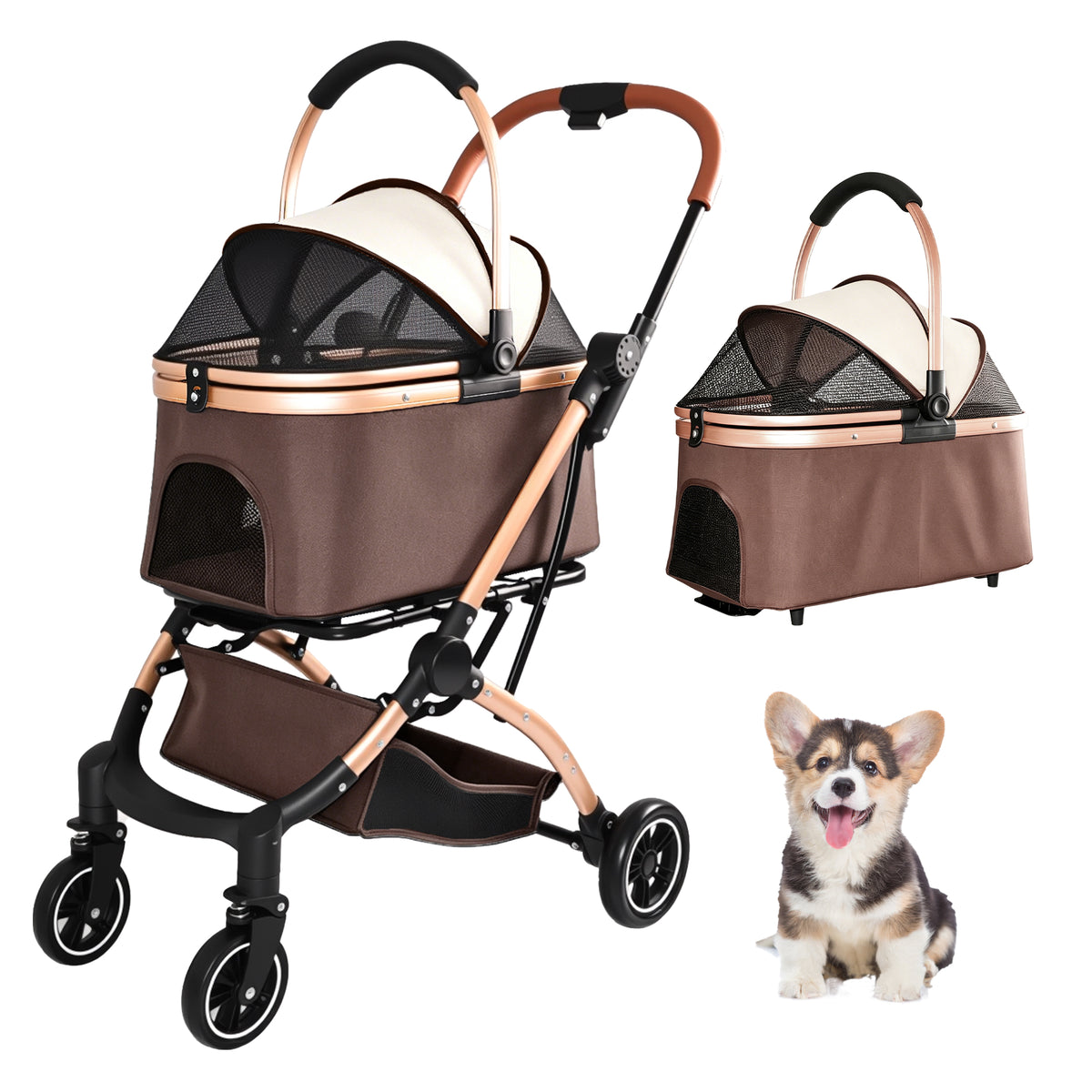2-in-1 Detachable Pet Stroller for Dogs and Cats