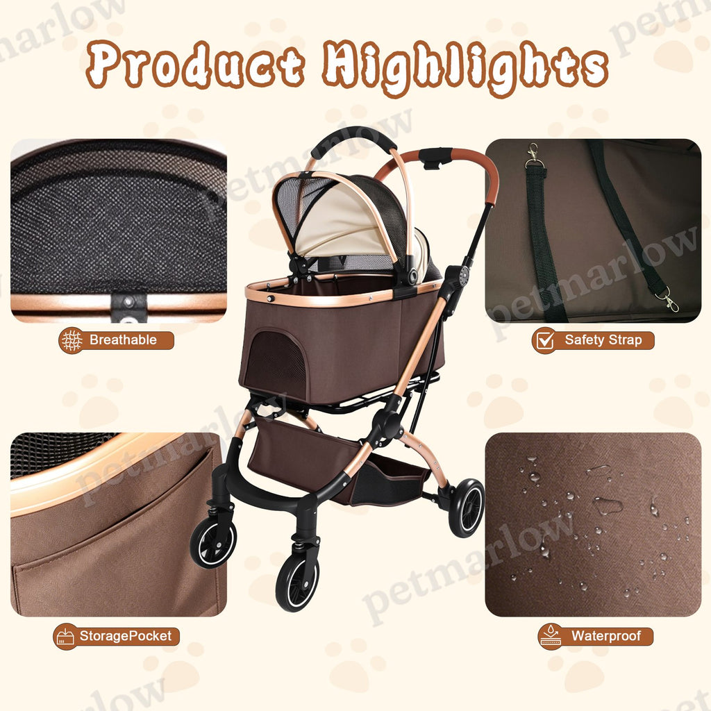 2-in-1 Detachable Pet Stroller for Dogs and Cats – view 2