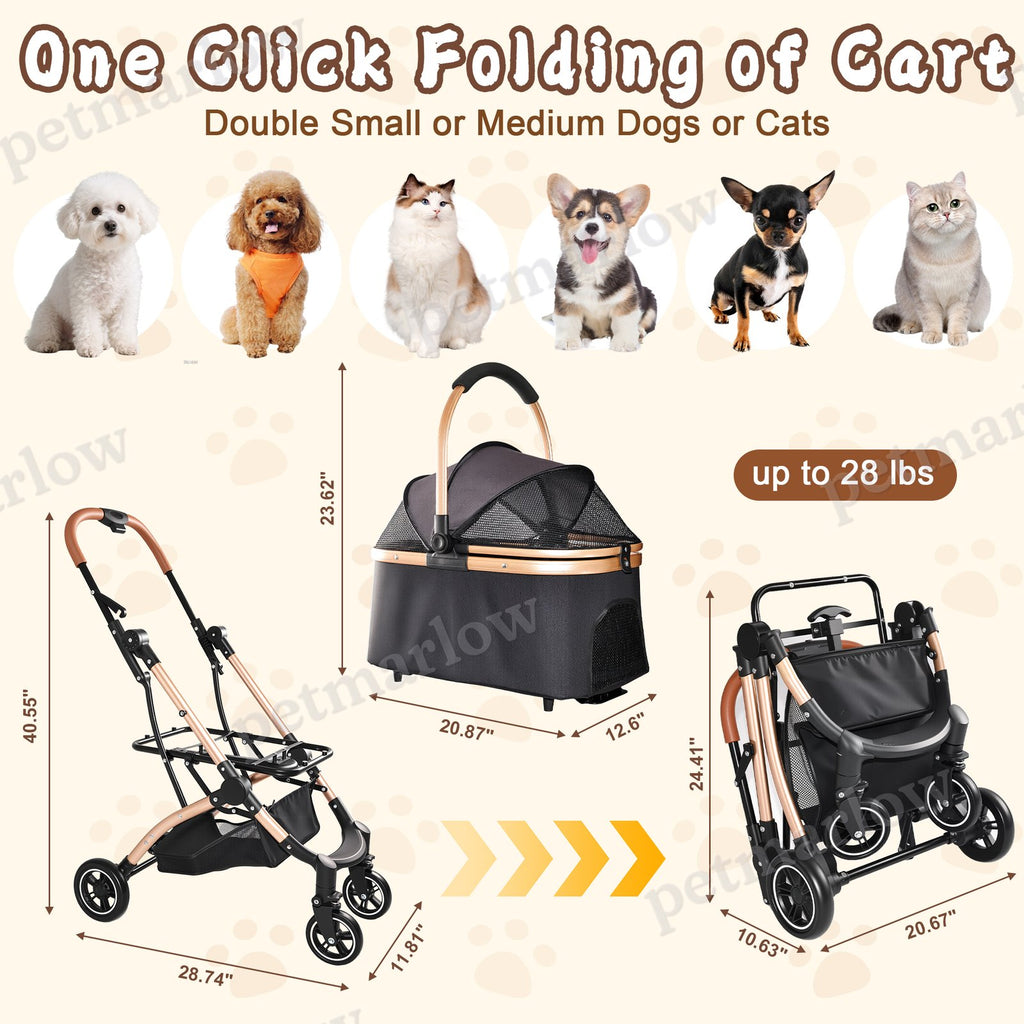 Pet Stroller for Dogs and Cats with Detachable Basket – view 2