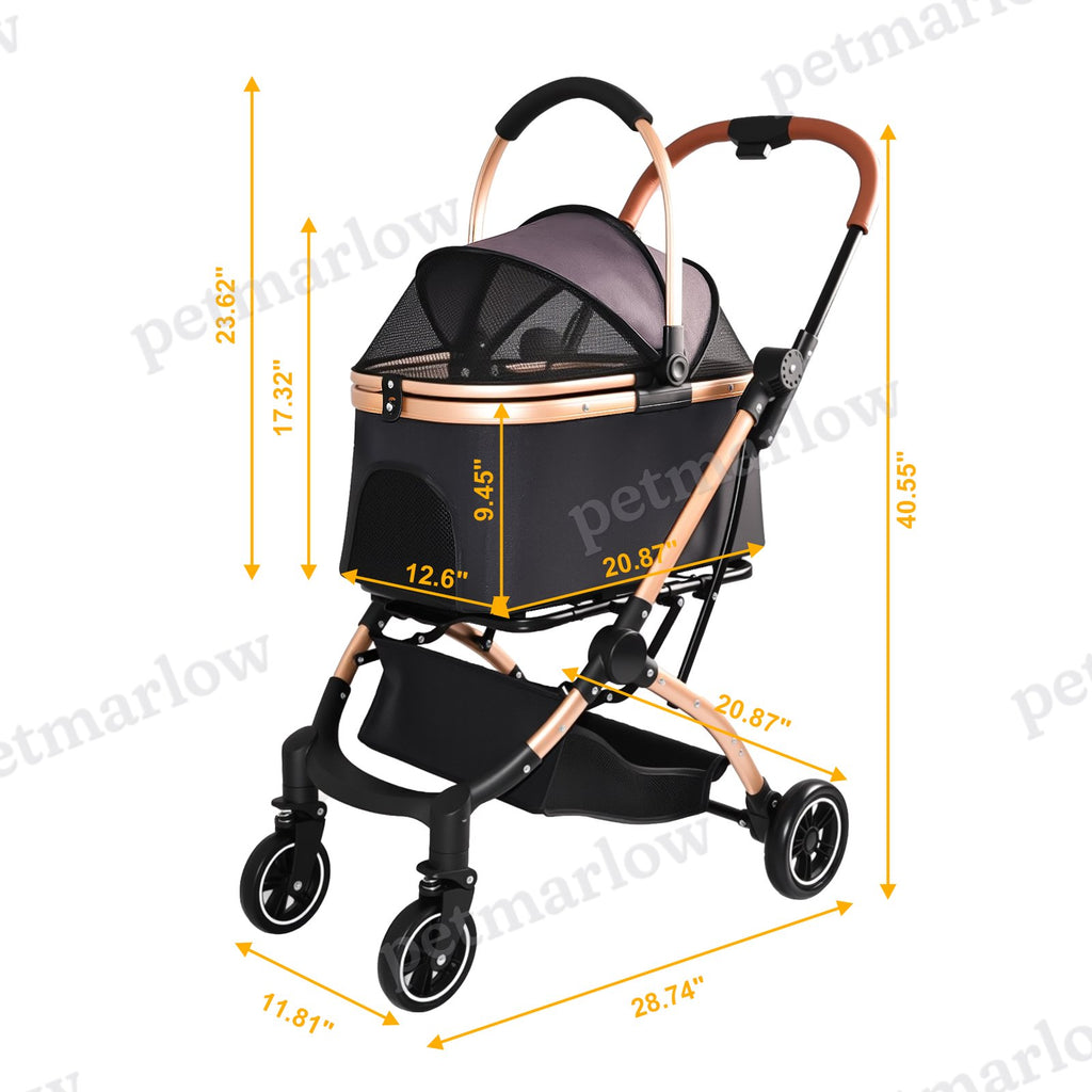 Pet Stroller for Dogs and Cats with Detachable Basket – view 4