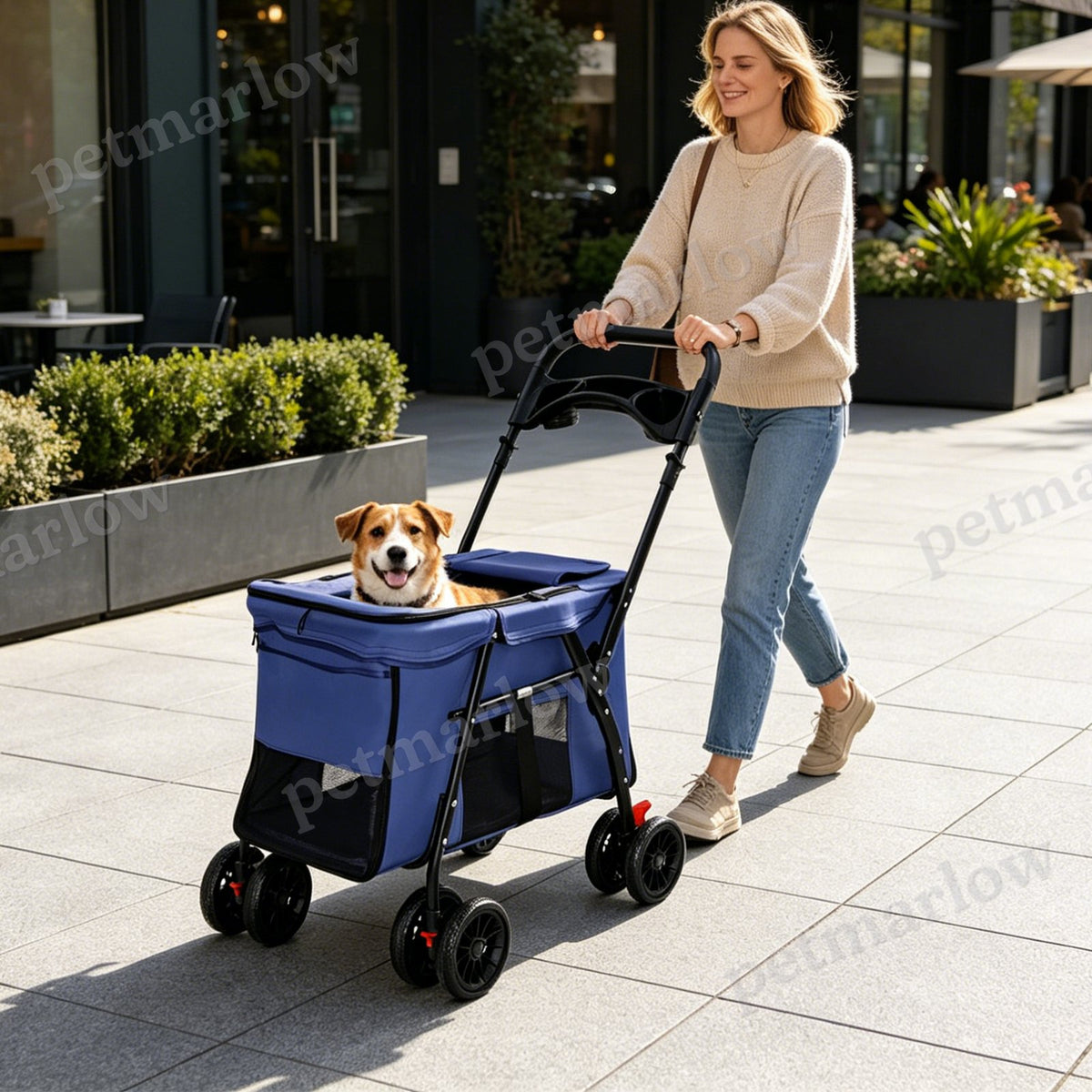 Pet Stroller with Foldable Design and Shockproof Wheels