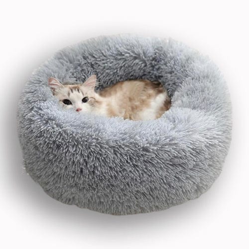 Plush Calming Cat Bed Removable Cover – Light Grey / XS (40cm / 16")