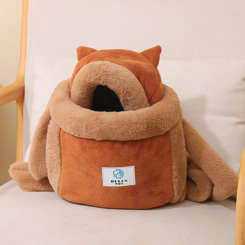 Plush Cat Carrier Strap – Comfortable and Cute Design – Coffee / M