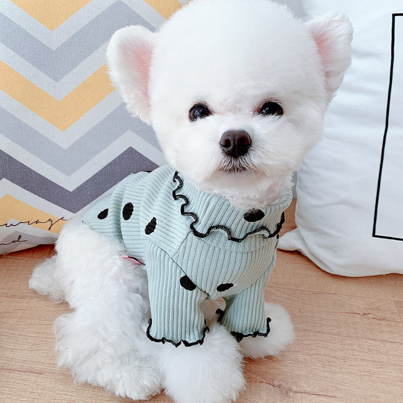 Polka Dot Turtleneck Dog Shirt – Green / XXS