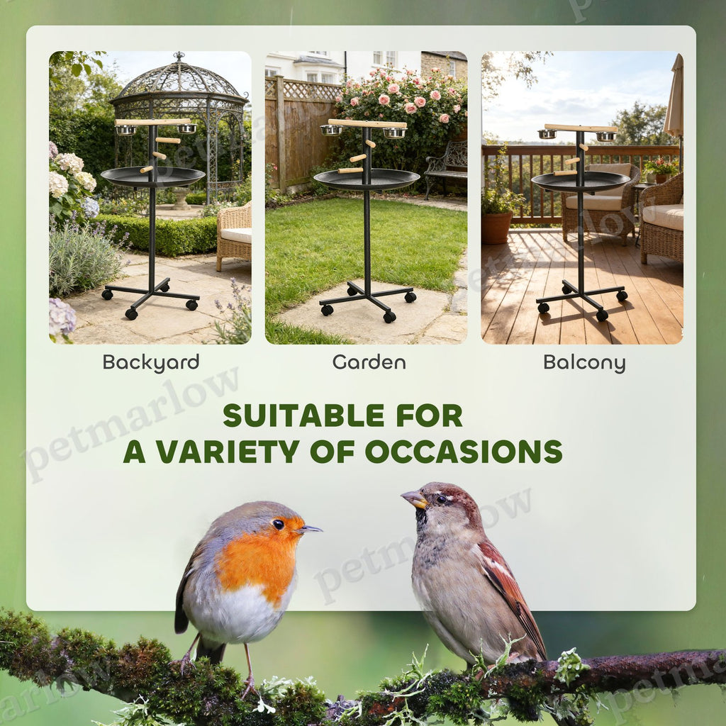 Portable Bird Play Stand with Stainless Steel Bowls and Wheels – view 6