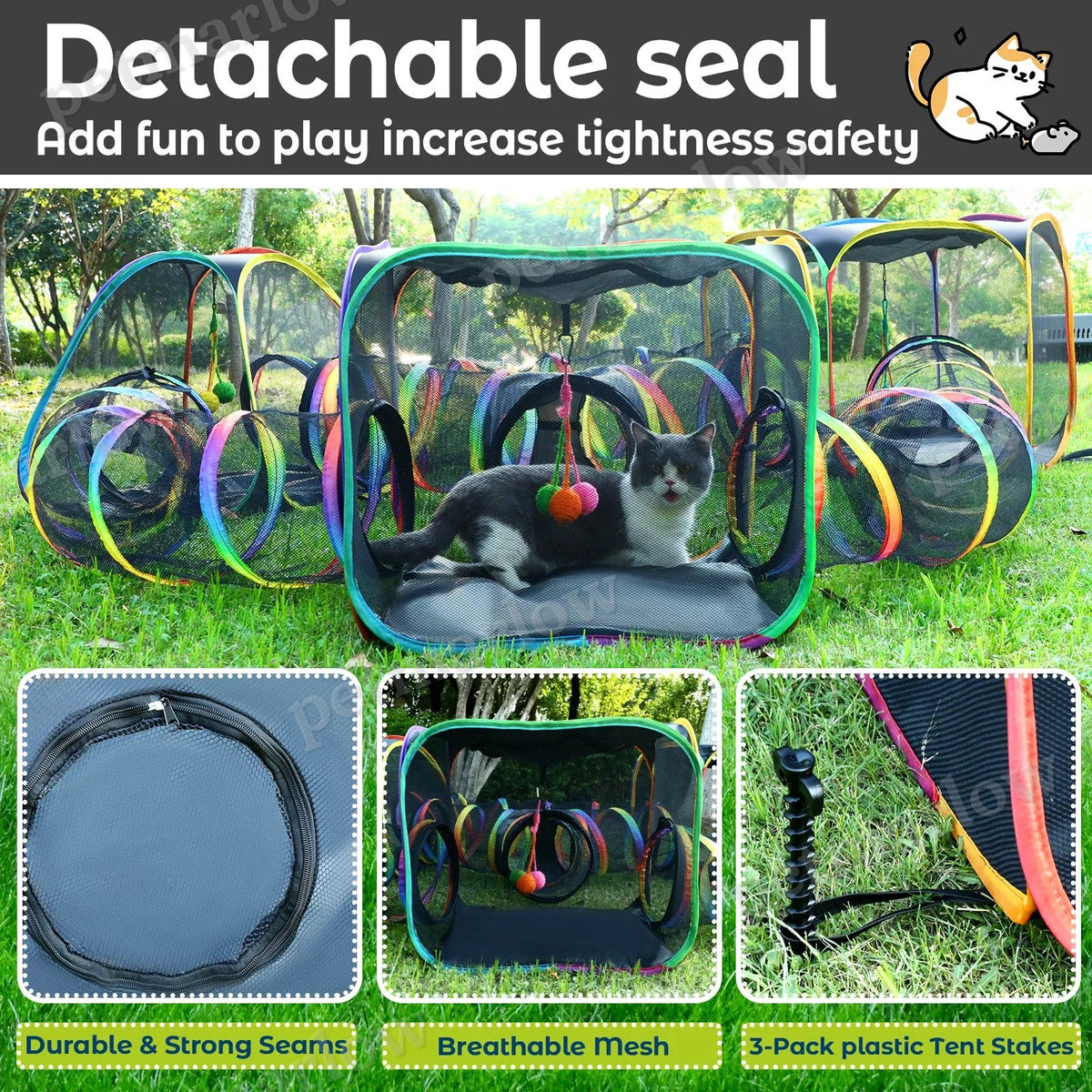 Portable Cat Enclosure - 7-in-1 Outdoor Catio with Tent & Tunnel – view 6