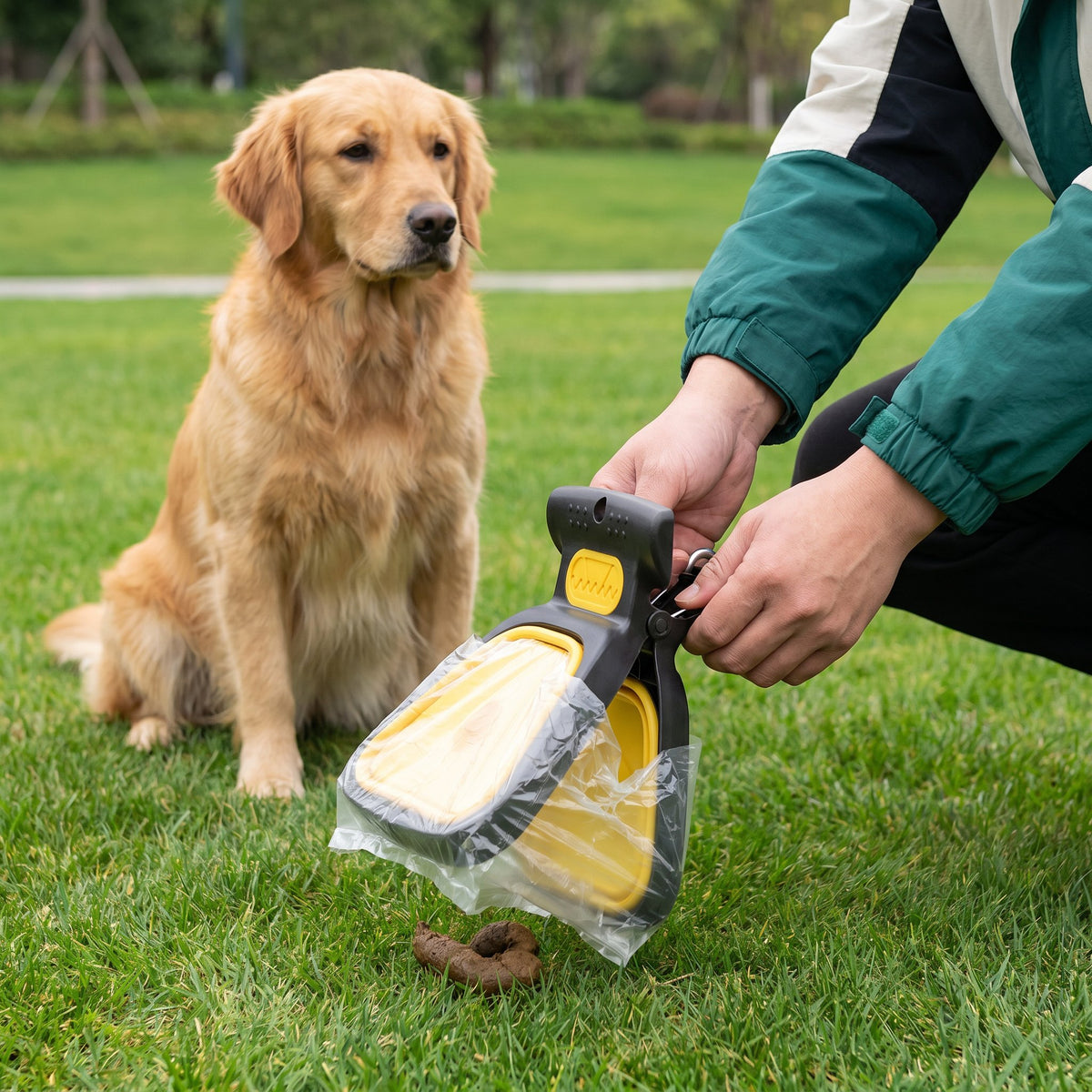 Portable Dog Poop Picker – Foldable, Hygienic & Perfect for On-the-Go – Yellow / Small