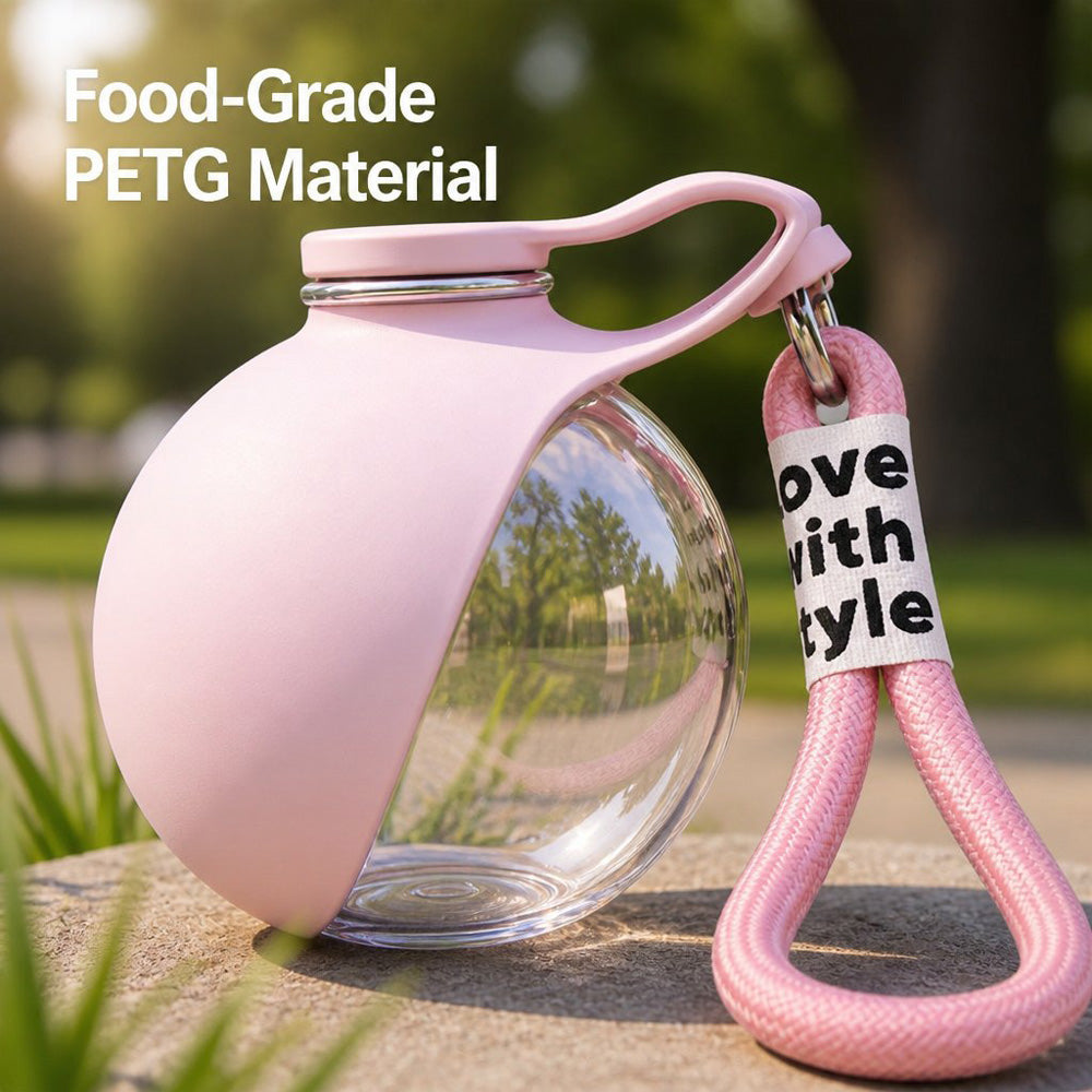 Portable Dog Water Bottle with Foldable Bowl – Pink