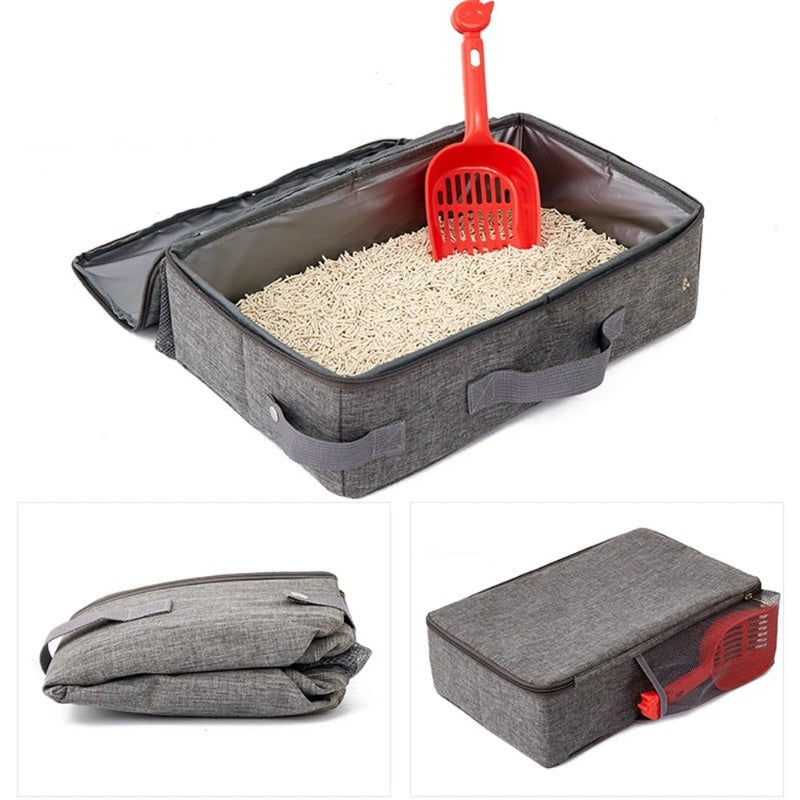Portable Foldable Cat Travel Litter Box With Zipper Waterproof Oxford Cloth PP Board