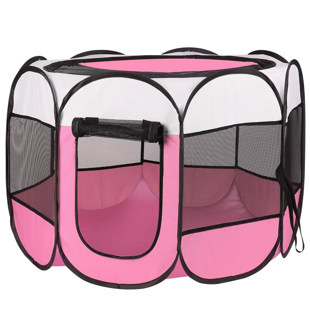Portable Foldable Pet Playpen Exercise Pen – Pink