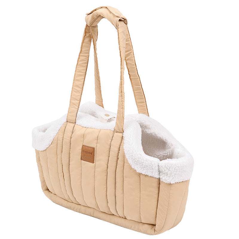 Portable Large Capacity Cat Bag Waterproof Warm Travel Fleece Pet Dog Tote Carrier Purses – Beige