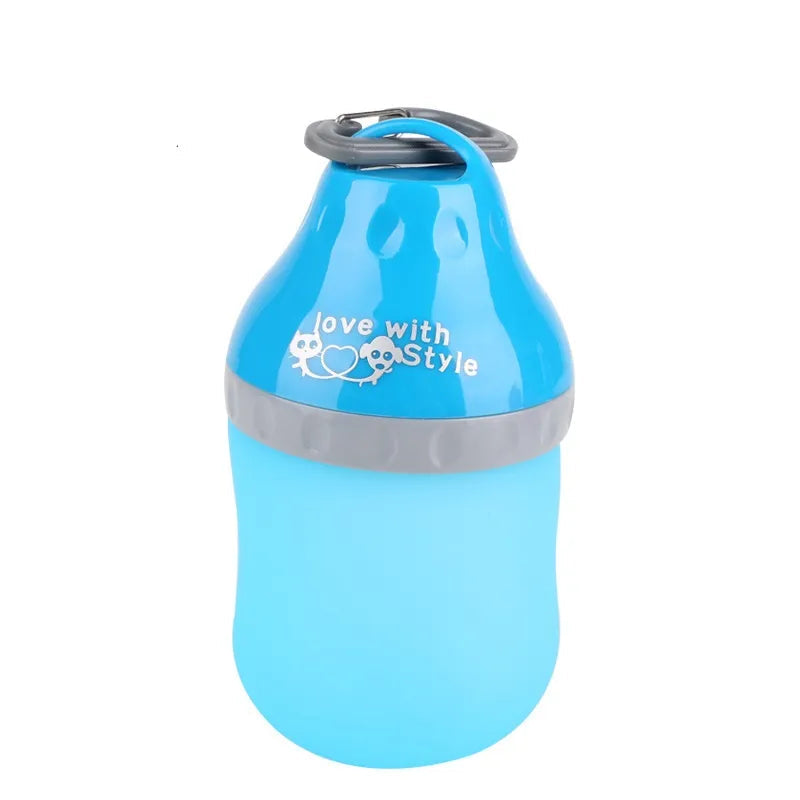 Portable Pet Water Bottle with Built-In Bowl and Carabiner – Blue / 400 ml.