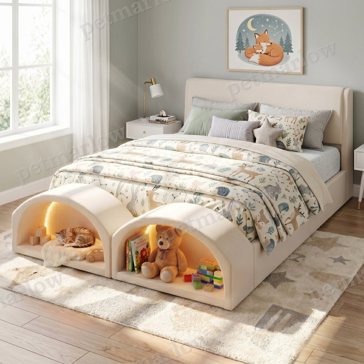 Queen Size Bed Frame with Cat Caves – view 6