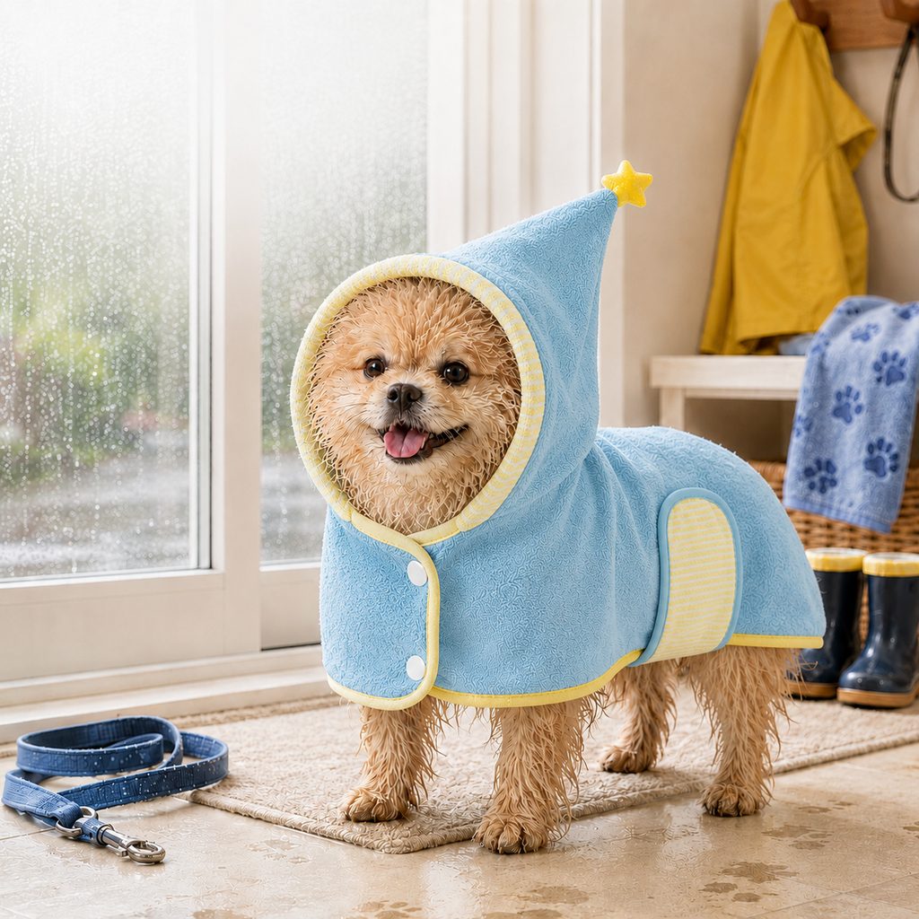 Quick-Dry Terry Hooded Pet Drying Robe – Blue / XL