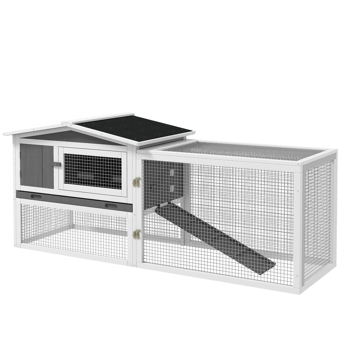 Rabbit Hutch 2-Story Cage for Small Animals with Slide-Out Tray – Light Grey / 880x580x240 mm