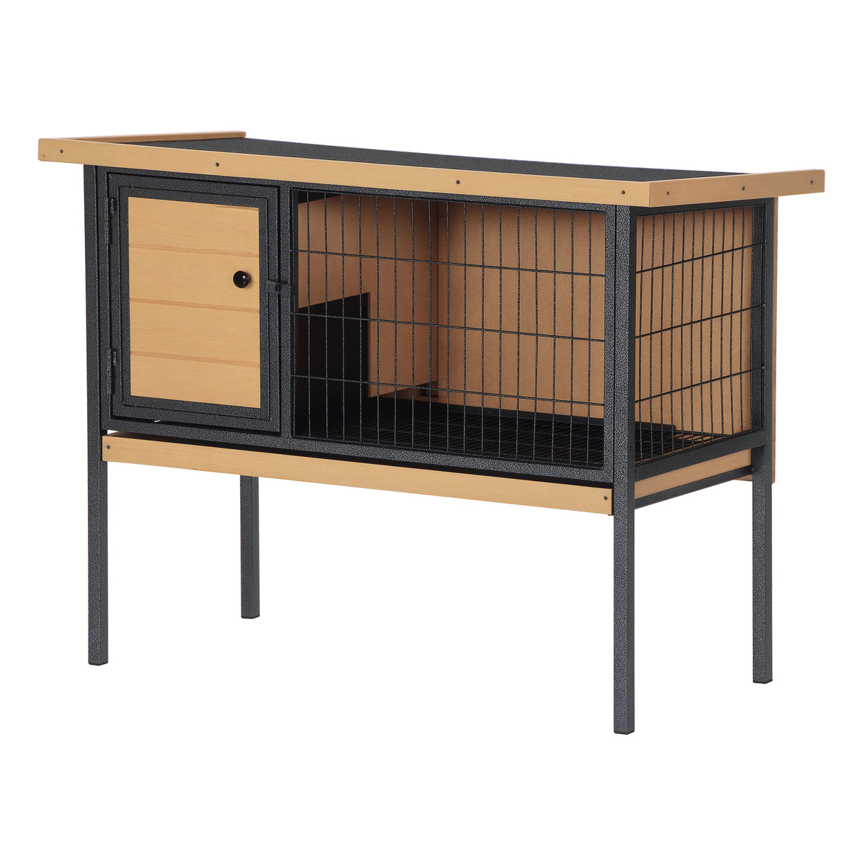 Rabbit Hutch Elevated Small Animal Habitat with Metal Frame – Natural Wood, Black / 995x505x160 mm