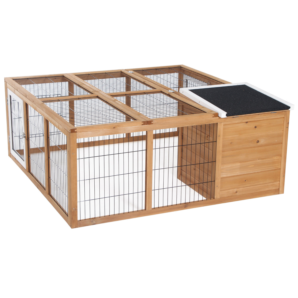 Rabbit Hutch for Small Animals with Easy Access Roof – Natural Wood / 1275x540x185 mm