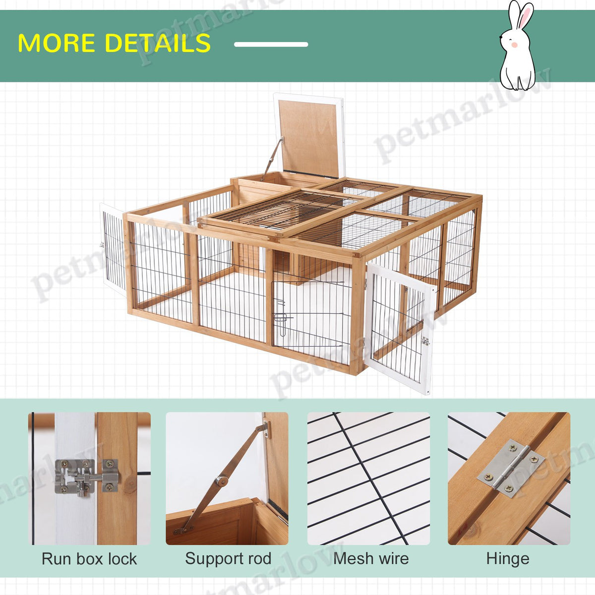 Rabbit Hutch for Small Animals with Easy Access Roof – view 5