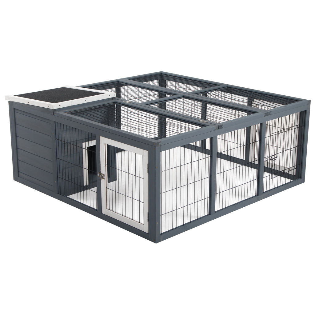 Rabbit Hutch for Small Animals with Open-Air Run – Charcoal Gray / 1265x540x185 mm