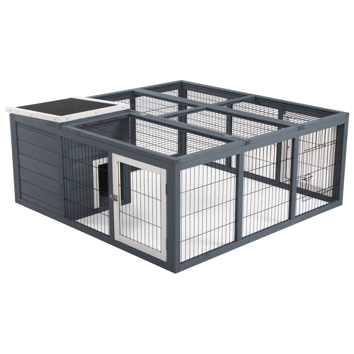 Rabbit Hutch for Small Animals with Open-Air Run – Charcoal Gray / 1265x540x185 mm