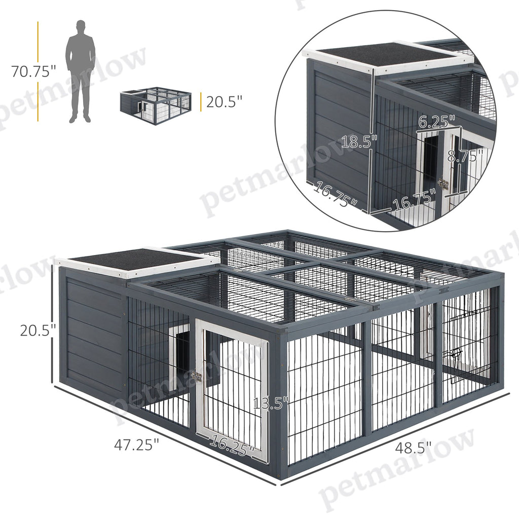 Rabbit Hutch for Small Animals with Open-Air Run – view 3