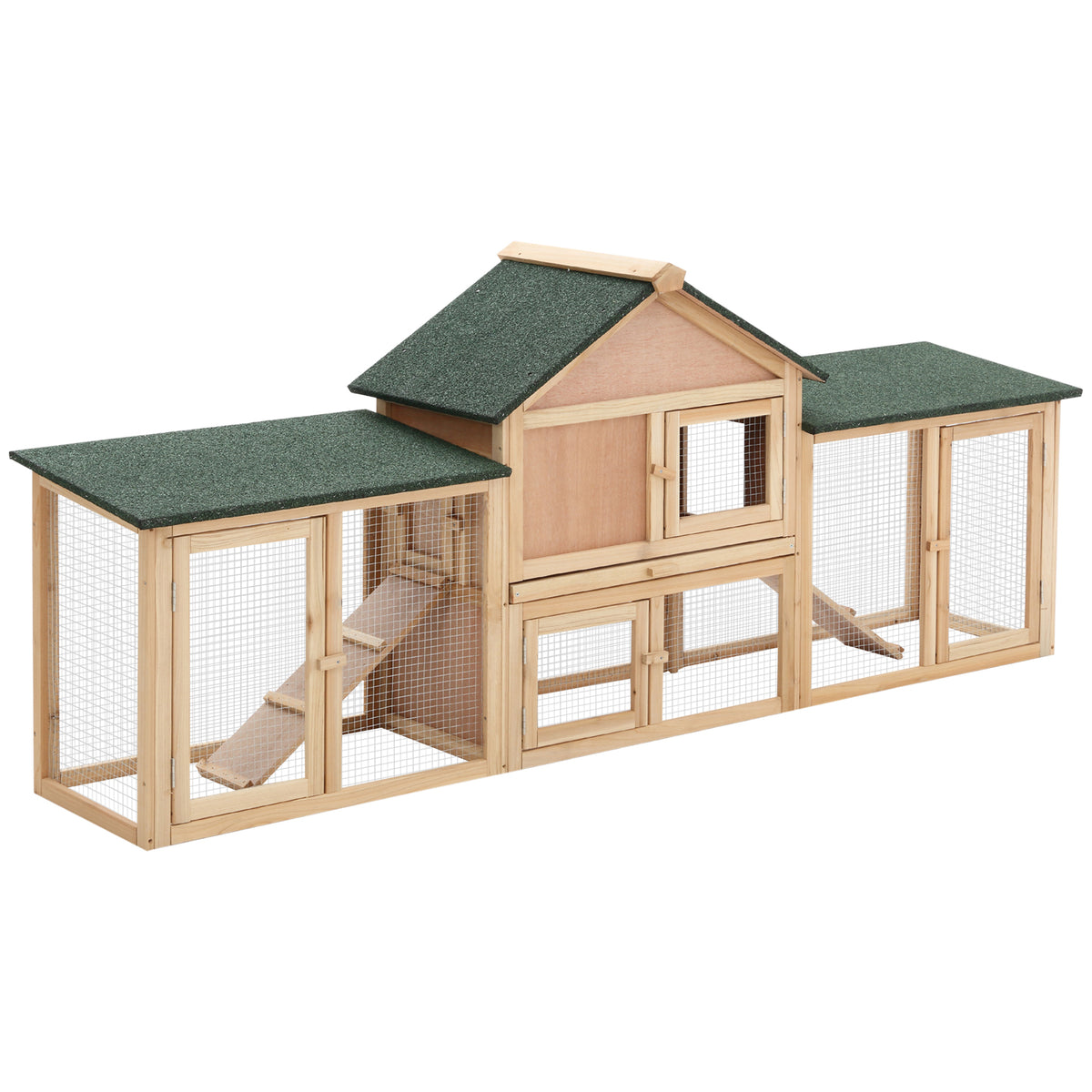 Rabbit Hutch Outdoor with Run and Ramp for Small Animals – Natural / 995x750x180 mm