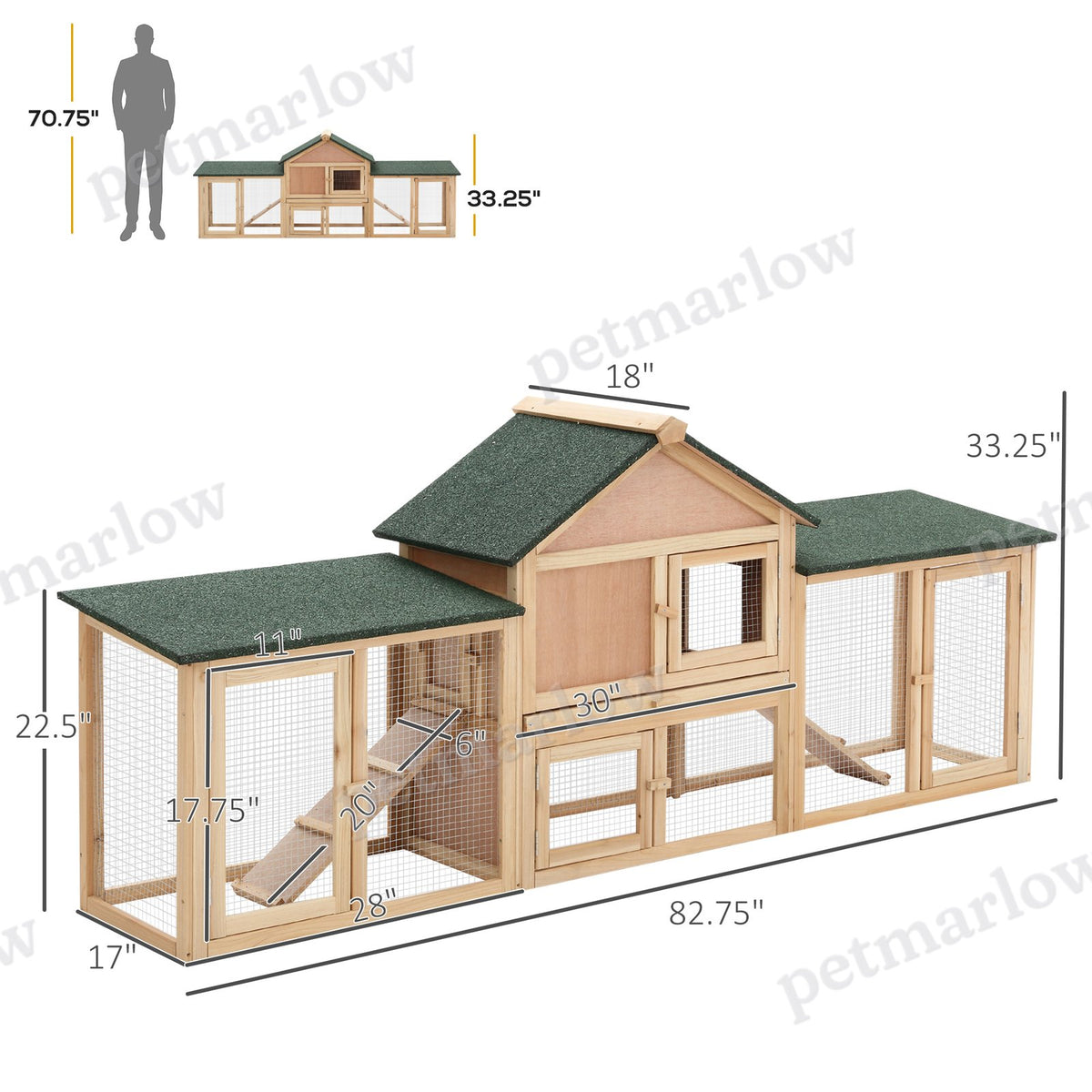 Rabbit Hutch Outdoor with Run and Ramp for Small Animals – view 4
