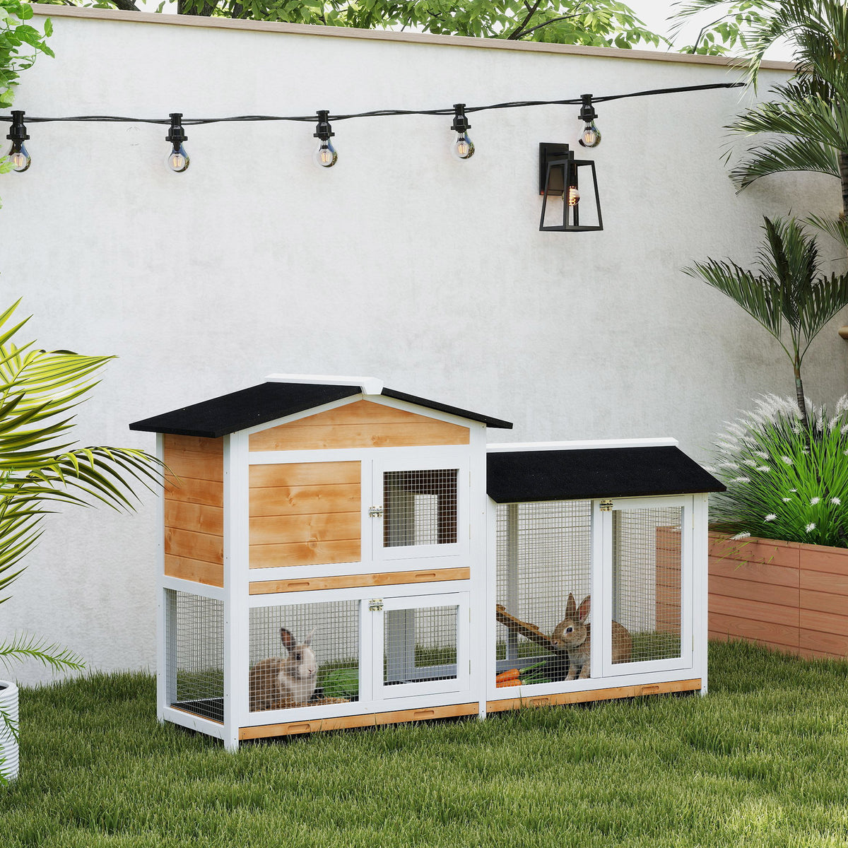 Rabbit Hutch with Run Area for Small Animals