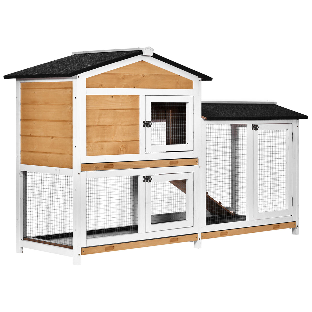 Rabbit Hutch with Run Area for Small Animals – Natural Wood / 940x230x770 mm