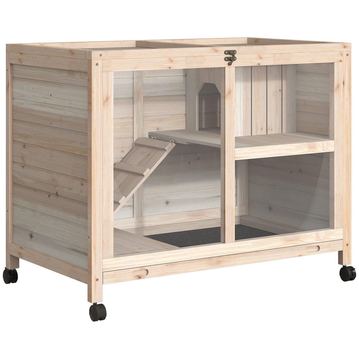 Rabbit Hutch with Wheels for Easy Mobility – Natural Wood / 985x610x200 mm