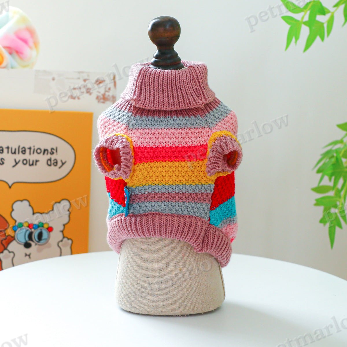 Rainbow Colorful Stripes Pet Sweater – view 4