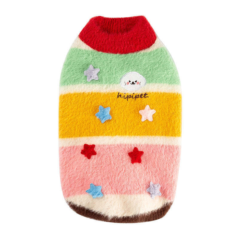 Rainbow Striped Pet Sweater – Yellow / XS