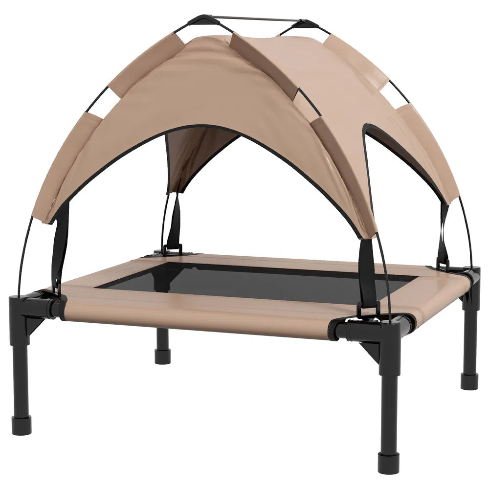 Raised Dog Bed with Canopy for Outdoor Comfort – Coffee