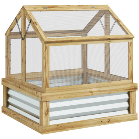 Raised Garden Bed With Polycarbonate Greenhouse for Pets – Natural