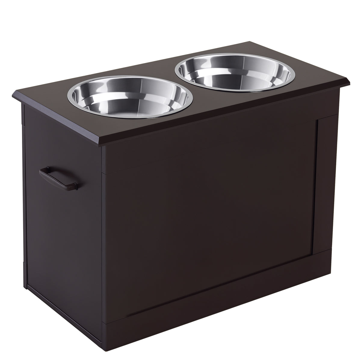 Raised Pet Feeding Storage Station with 2 Bowls – Coffee / 650x440x170 mm