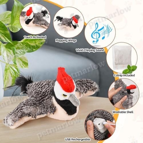 Rechargeable Chirping Flapping Bird (no Flying) with Catnip for Indoor Cats – view 3