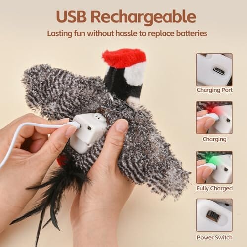 Rechargeable Chirping Flapping Bird (no Flying) with Catnip for Indoor Cats – view 7
