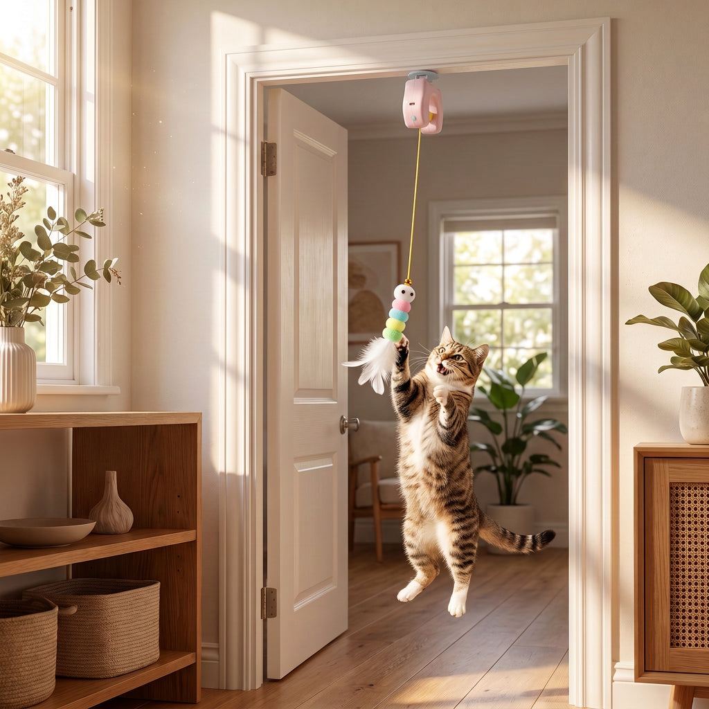 Rechargeable Hanging Door Cat Toy with Interactive Flying Feather