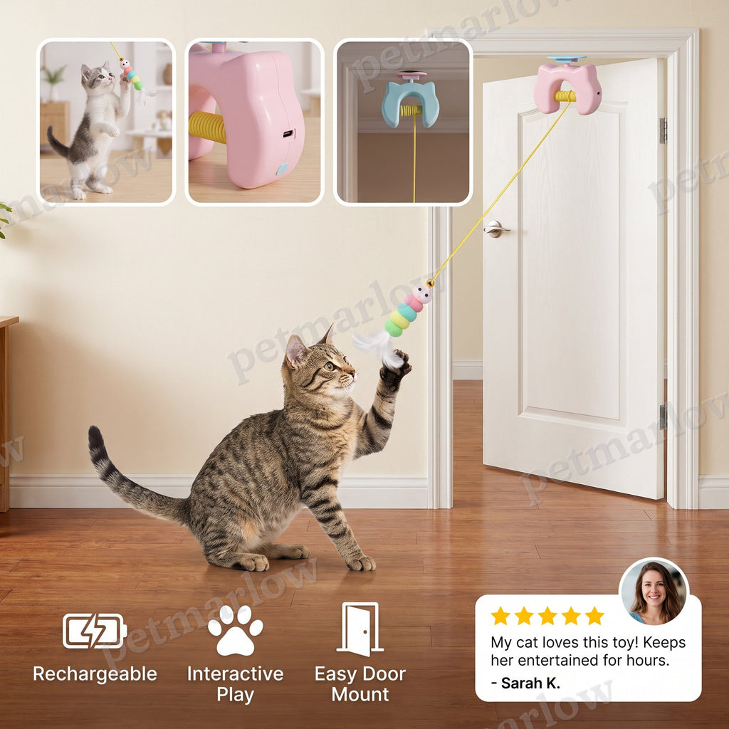 Rechargeable Hanging Door Cat Toy with Interactive Flying Feather – view 6